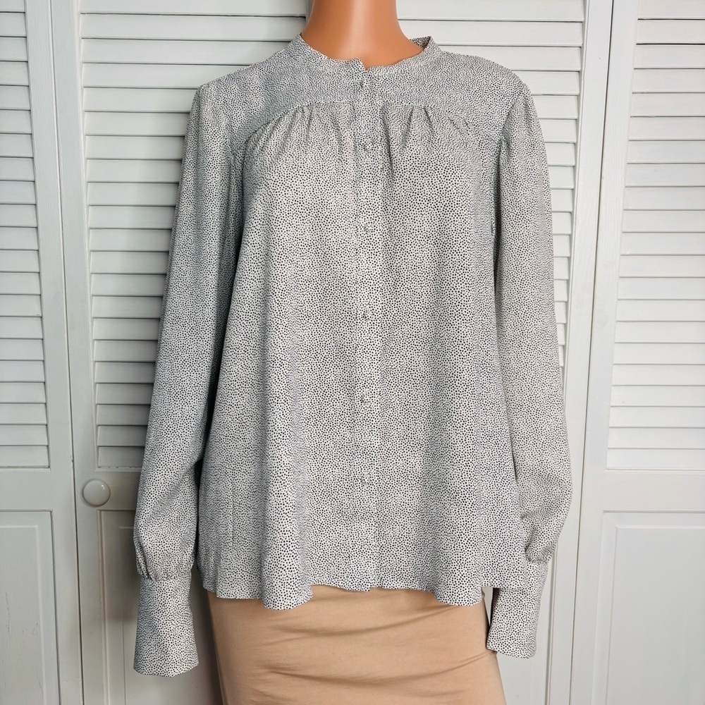 RACHEL ZOE White Black Polka Dot Button Down Blouse Size XL